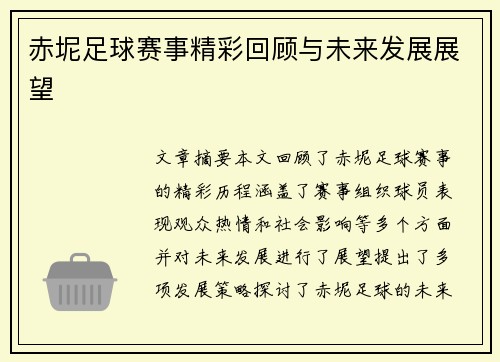 赤坭足球赛事精彩回顾与未来发展展望