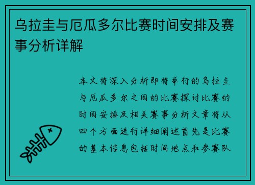 乌拉圭与厄瓜多尔比赛时间安排及赛事分析详解